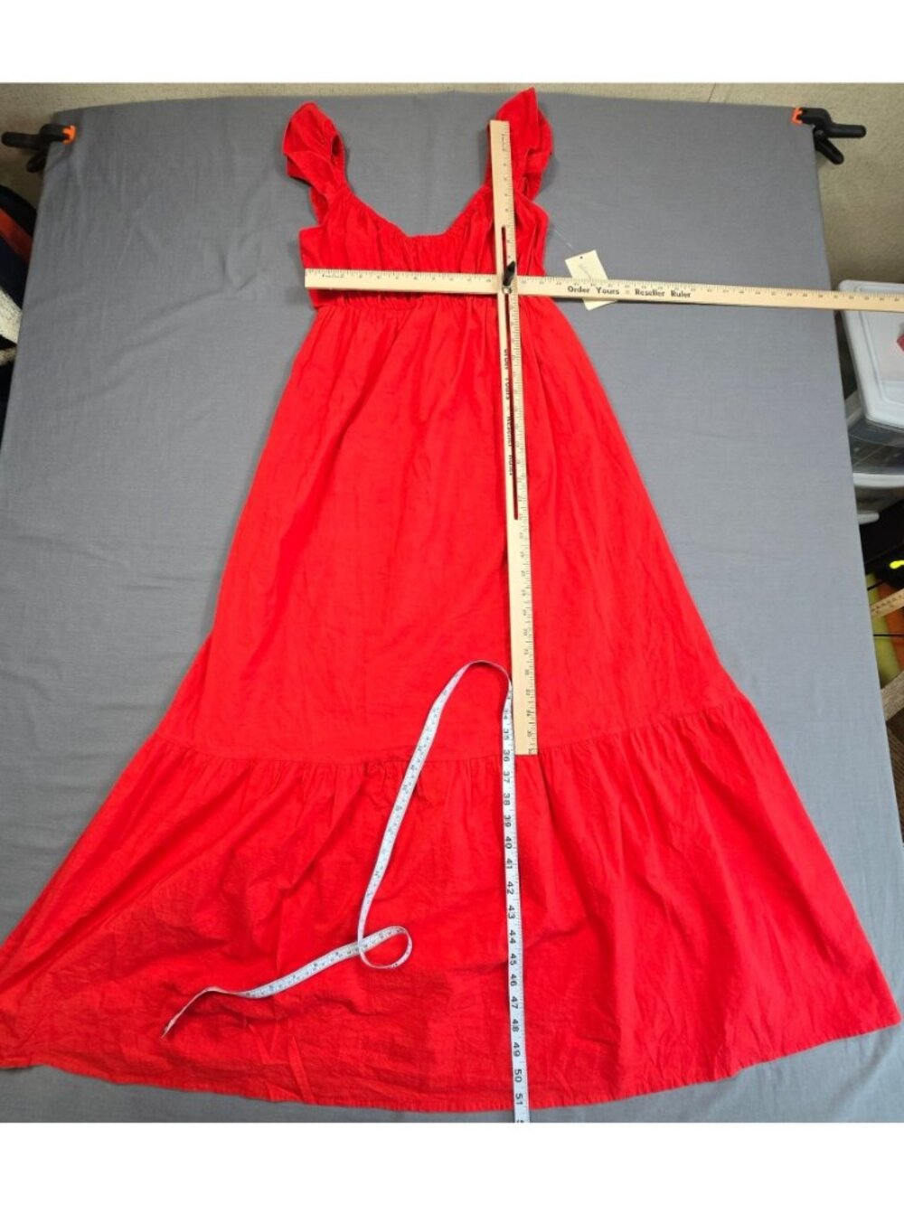 NEW Universal Thread XS Womens Red Maxi Ruffle Dress Cotton Casual Empire - Picture 4 of 5
